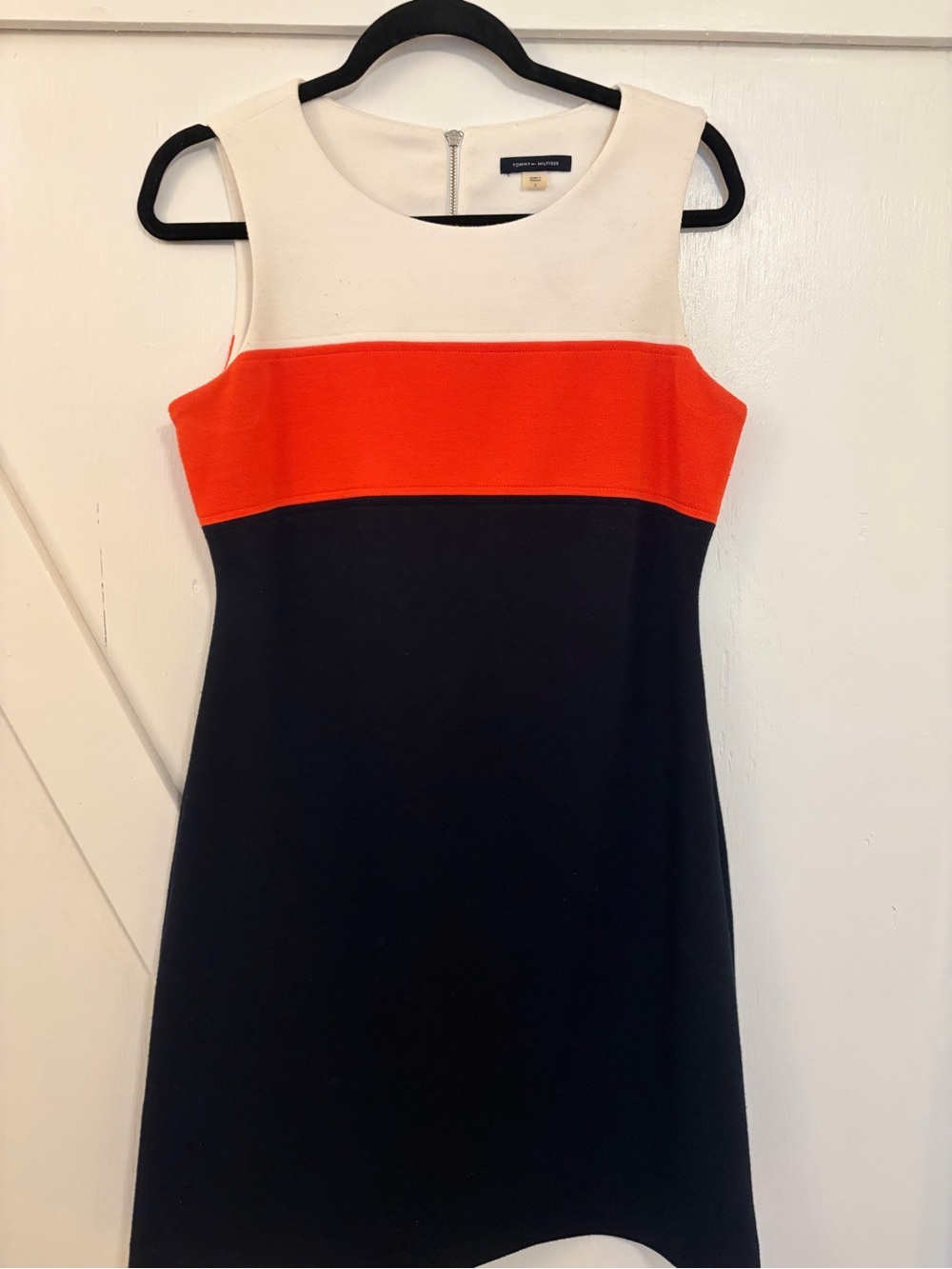Tommy Hilfiger Sleeveless Colorblock Sheath Dress in Black, White & Orange-Red